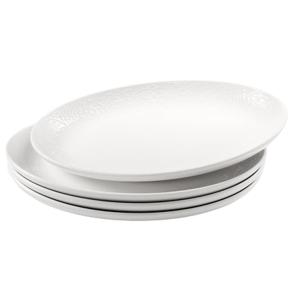 insongdafa Ceramic Serving Plate 27 oz, Set of 4 Oval Salad Plate, Entertaining Modern Kitchen Dishes, for Dinner, Fruit, Salad, Pasta- Microwave, Oven & Dishwasher Safe, 10.6 Inch Oval deep Plate