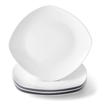 fMBB Ceramic White Dinner Plates Set of 4, Porcelain Square 7.5 inch Dessert Dishes, Serving Flat Plates Salad Dishes - Scratch Resistant, Dishwasher, Microwave, Oven Safe