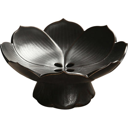 Pedestal Fruit Bowl Centerpiece, 6.3 Inch Ceramic Lotus Footed Bowl with Removable Drainage Base, Decorative Compote Serving Dish for Fruit, Bread, Snacks and Desserts, Red