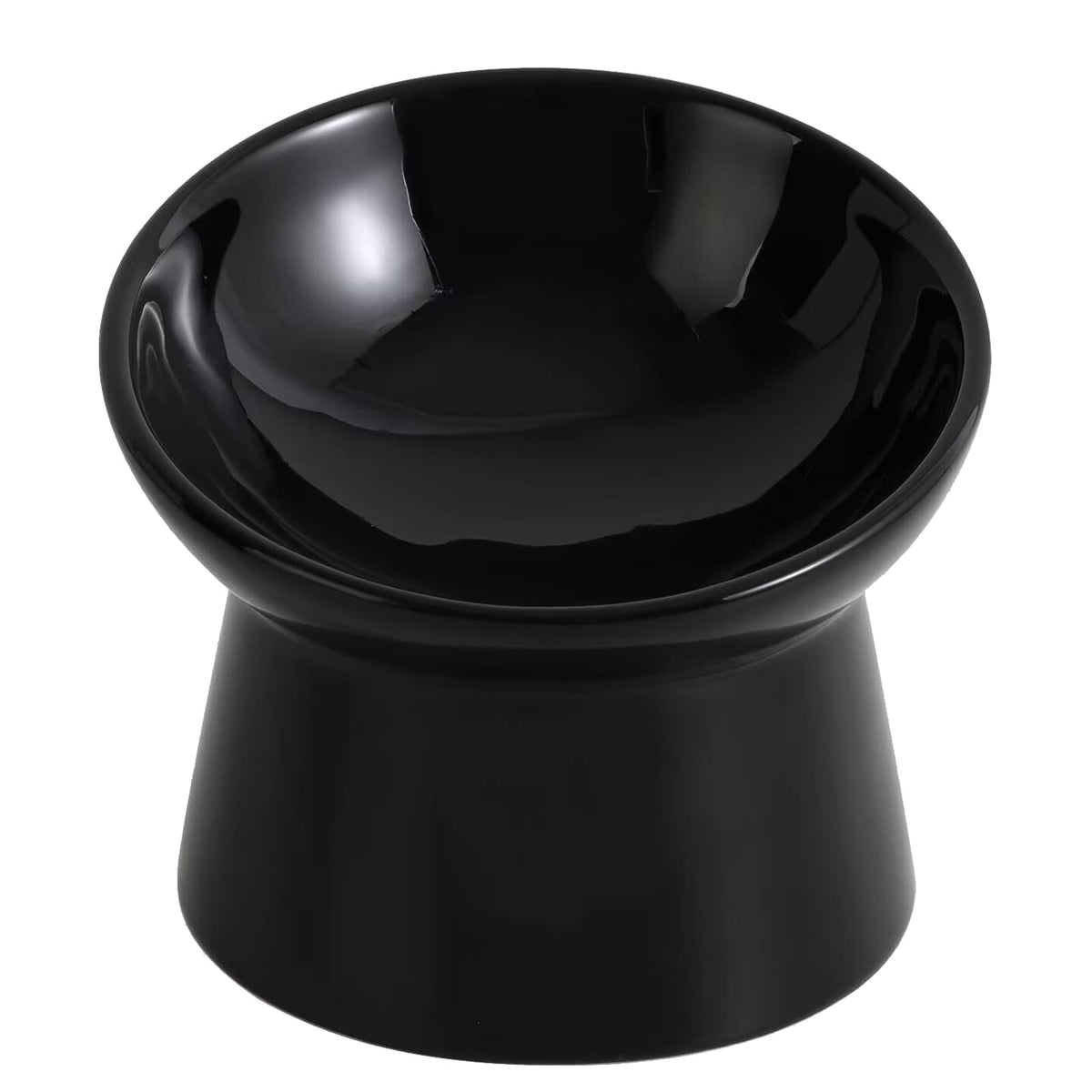 Raised Ceramic Cat Food Bowl - Elevated Base, Tilted, Anti Vomit - Whisker Friendly Shallow Wide Feeding Bowl - Microwave and Dishwasher Safe