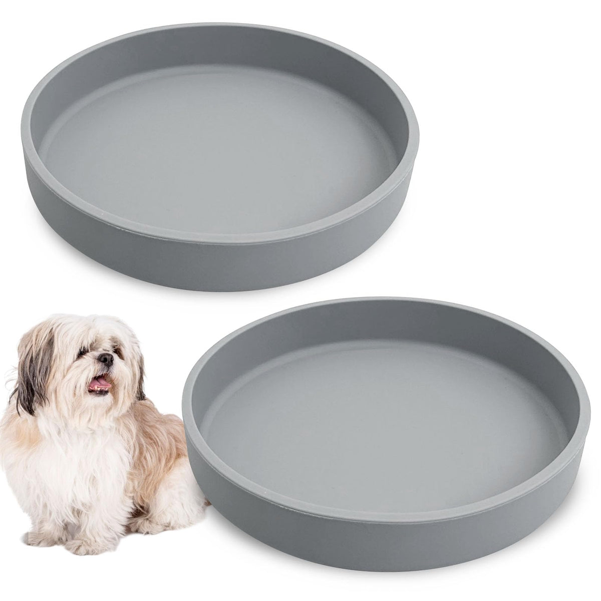 Silicone Cat Food Bowl Shallow Dishes 5.9in Wide Cats Bowls Set of 2 Kitty Plates Relief Whisker Fatigue Puppy Feeding Bowl for Dry Food and Wet Food Indoor (Round Green)