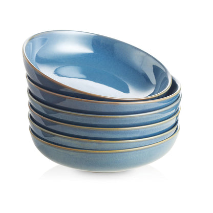 Selamica Ceramic Pasta Bowls Set 34 OZ, Large Salad Bowl 8.6 Inch Deep Plates for Pasta Soup, Microwave & Dishwasher Safe, Set of 6, Gradient Blue
