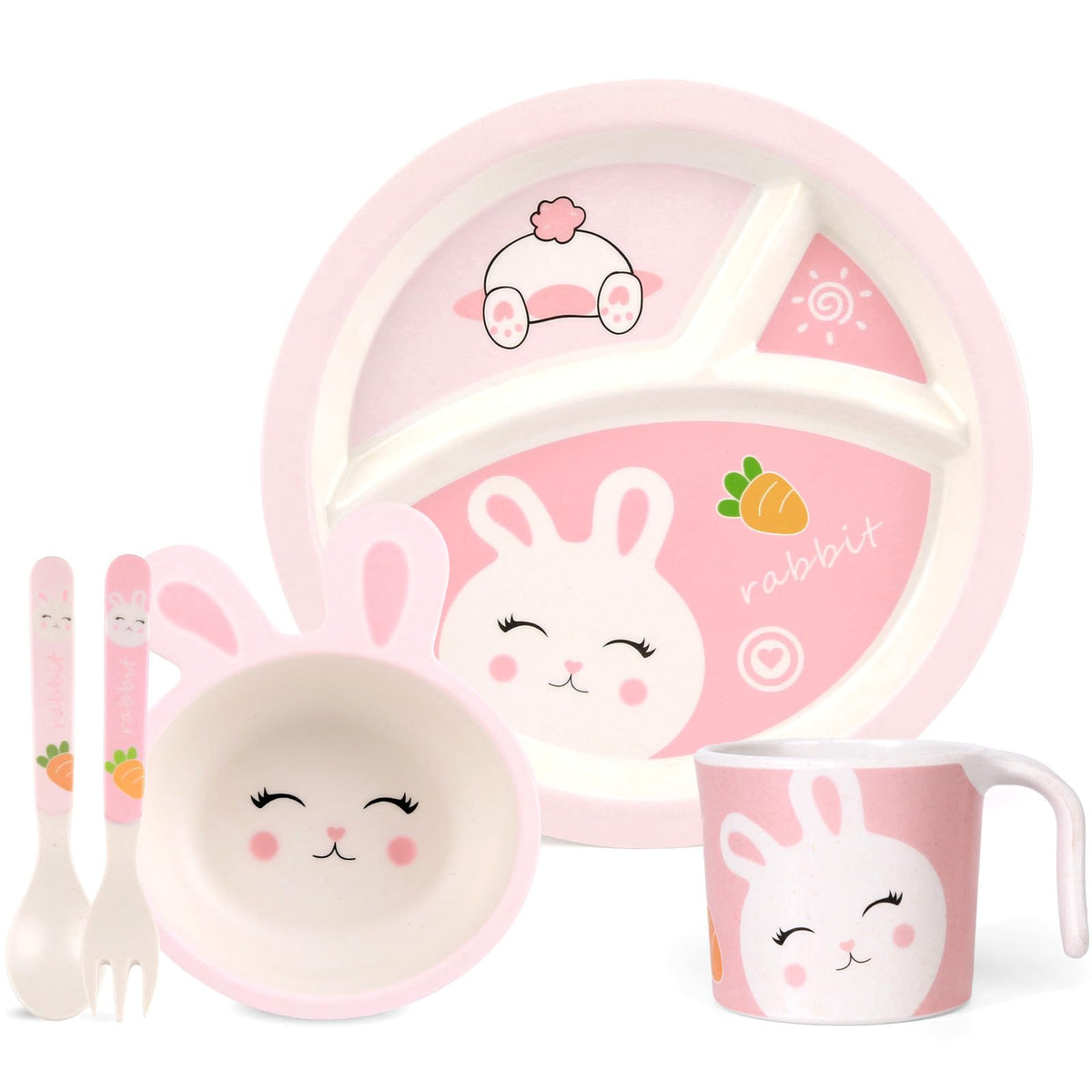 Kids Dinnerware Set, Includes Toddler Plate Bowl Tumbler and Utensils, BPA Free Bamboo Fiber Material Perfect for Little Girls (Purple - Butterfly Theme)