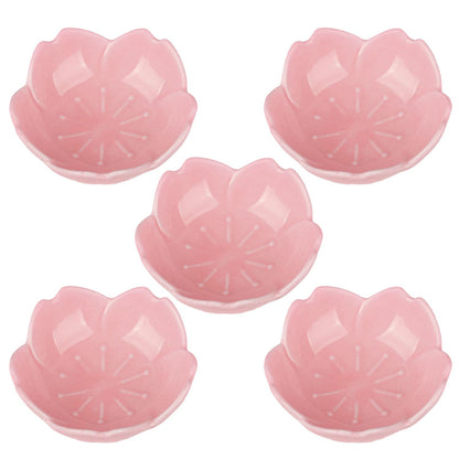 WHJY White Cherry Blossom Dish Set, Cute Pink Ceramic Plates, Sauce/Seasoning Dish, Sushi Dishes, Soy Dipping Bowl, Dessert, Appetizer Plates, Serving Dish for Kitchen Home – Set of 5