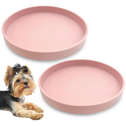Silicone Cat Food Bowl Shallow Dishes 5.9in Wide Cats Bowls Set of 2 Kitty Plates Relief Whisker Fatigue Puppy Feeding Bowl for Dry Food and Wet Food Indoor (Round Green)