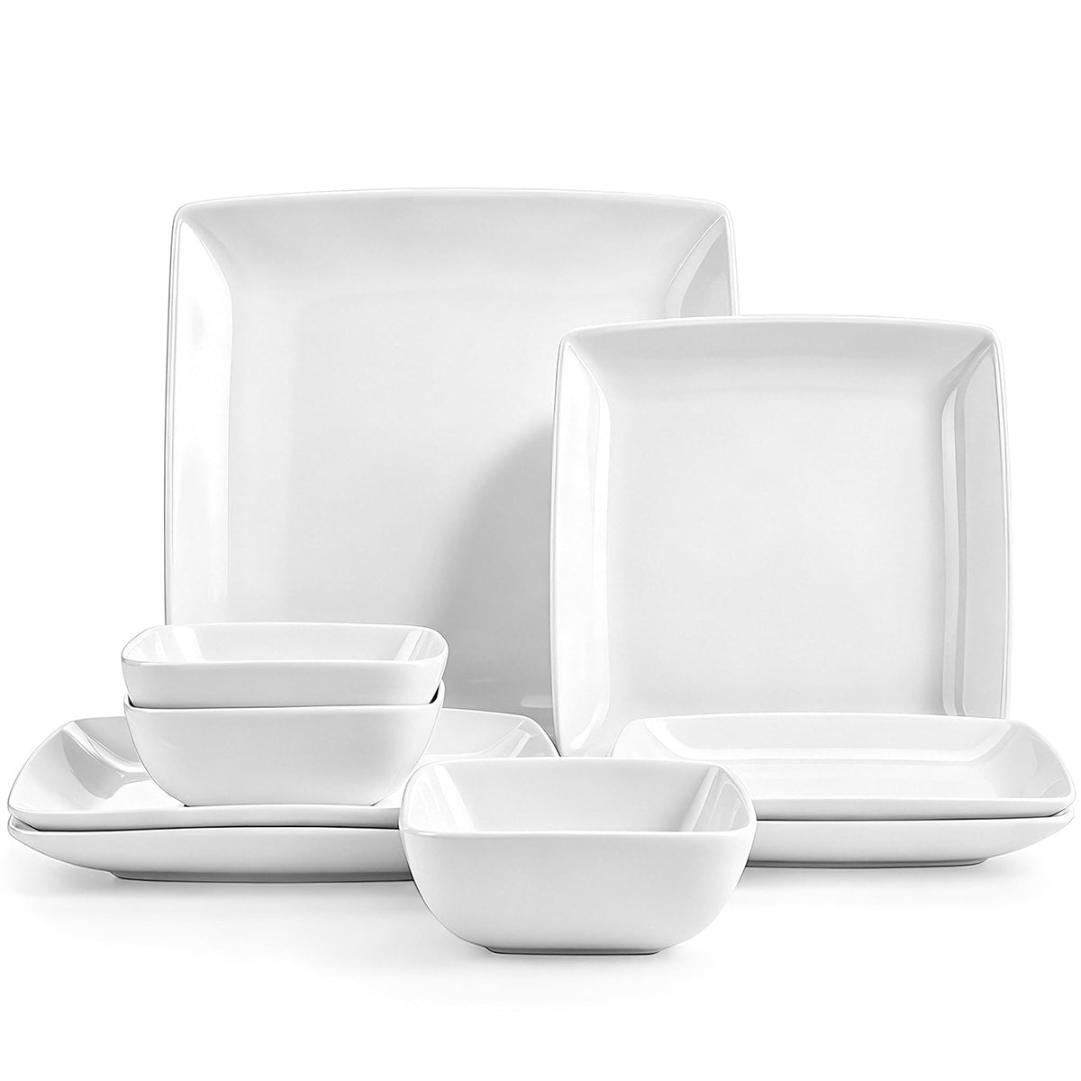 Porcelain Square Dinner Plates, 10.75 Inch Square Serving Plate for Steak, Pasta, Salad, Snacks, Pizza, Appetizer Plates, Set of 6, White