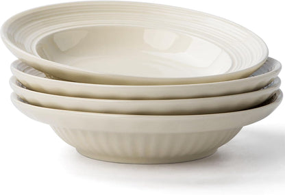 Wide Rim Soup Bowls Set of 4, 11 oz, 8 Inch Cream Beige