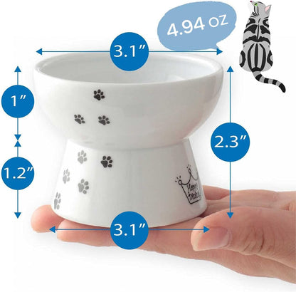 Necoichi Ceramic Elevated Cat Food Bowl, Whisker-Friendly (Cats, Mini)