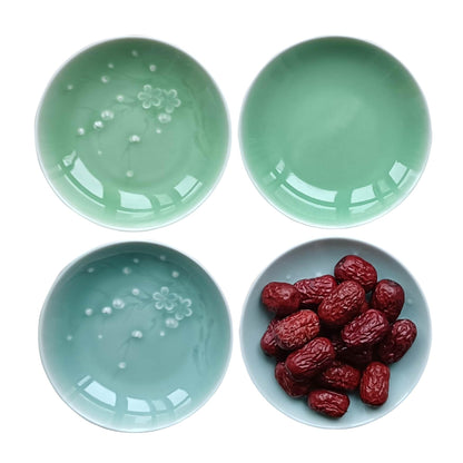 Longquan Celadon 4-inch Appetizer Plate,Vinegar Dish,Sushi Dipping Saucers,Ceramic Dessert Dishes,Natural Mineral Glaze 4 pcs(4 celadon)