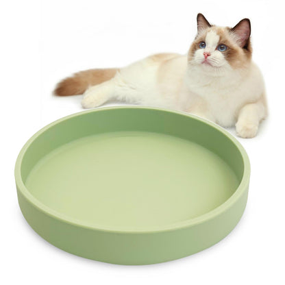 Silicone Cat Food Bowl Shallow Dishes 5.9in Wide Cats Bowls Set of 2 Kitty Plates Relief Whisker Fatigue Puppy Feeding Bowl for Dry Food and Wet Food Indoor (Round Green)