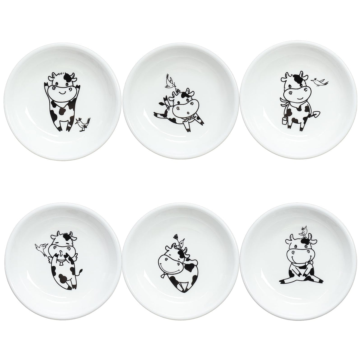Funny Fidgety Chef Cat Pattern Ceramic Sauce Dishes, Seasoning Dishes, Sushi Soy Dipping Bowls, Appetizer Plates, Dessert Plates, Bird Feeding Bowls, Set of 6 - 5 Inch