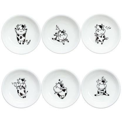 Funny Fidgety Chef Cat Pattern Ceramic Sauce Dishes, Seasoning Dishes, Sushi Soy Dipping Bowls, Appetizer Plates, Dessert Plates, Bird Feeding Bowls, Set of 6 - 5 Inch