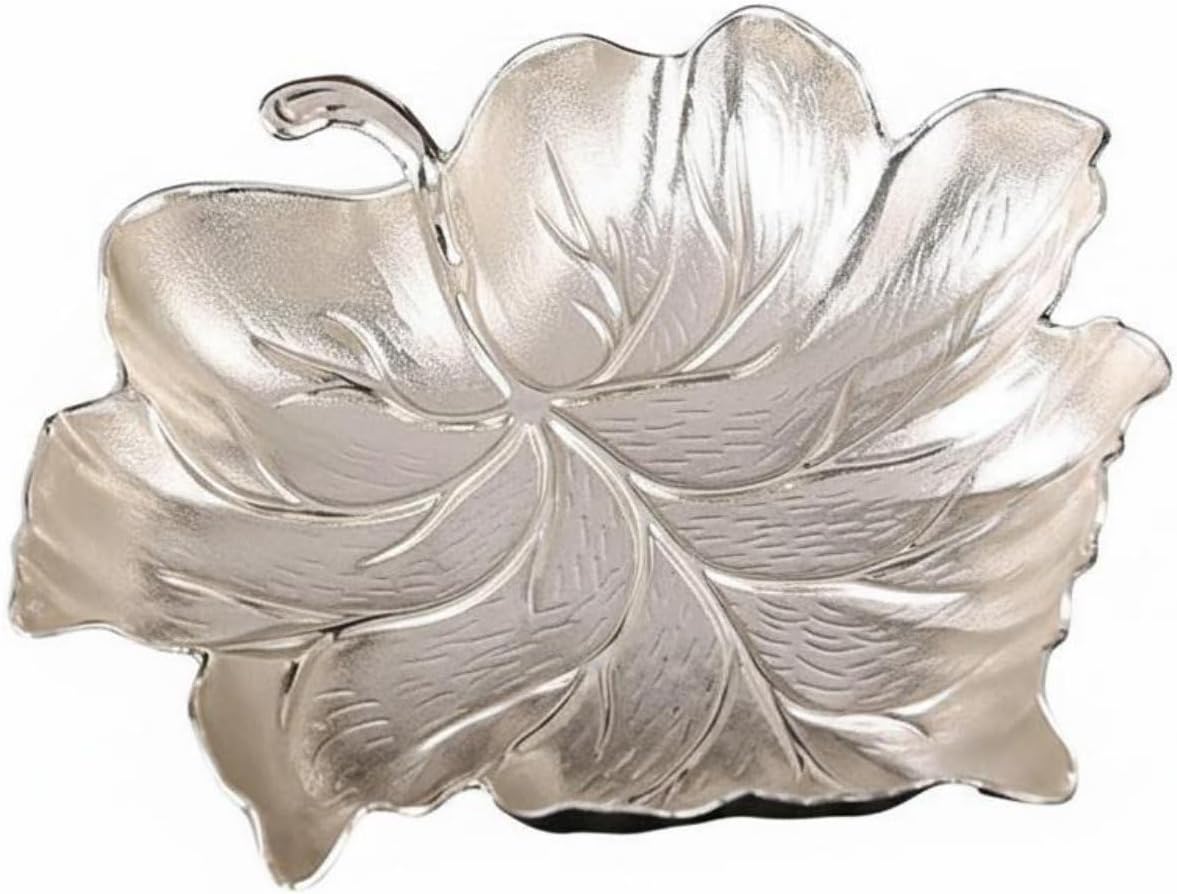 Decorative Tray Zinc Alloy Leaf Dish Metal Jewelry Holder Home for Entryway Living Room Suitable for Gift Giving Desk Organization, Silver