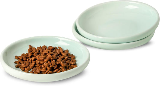3 PCS Ceramic Cat Bowls, 5.5 in Pet Bowl Cat Dishes for Food and Water, Small Dog Dish(Blue)