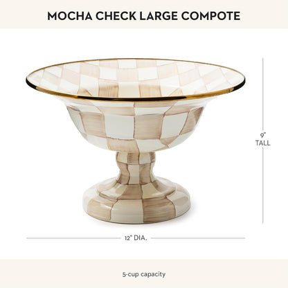 MACKENZIE-CHILDS Enamel Compote, Large, Brown-and-White Mocha Check