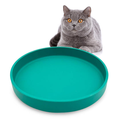 Silicone Cat Food Bowl Shallow Dishes 5.9in Wide Cats Bowls Set of 2 Kitty Plates Relief Whisker Fatigue Puppy Feeding Bowl for Dry Food and Wet Food Indoor (Round Green)