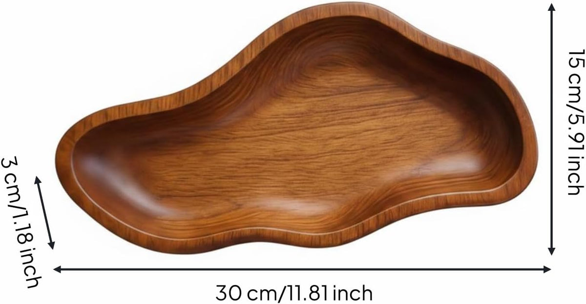 Wooden Serving Bowl Tray Platter Dish With Rustic Look And Shallow Basin For Easy Access Solid Carved Wood For Fruit Snacks Arrangement suitable for kitchen buffet coffee table, Wood Grain