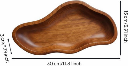 Wooden Serving Bowl Tray Platter Dish With Rustic Look And Shallow Basin For Easy Access Solid Carved Wood For Fruit Snacks Arrangement suitable for kitchen buffet coffee table, Wood Grain