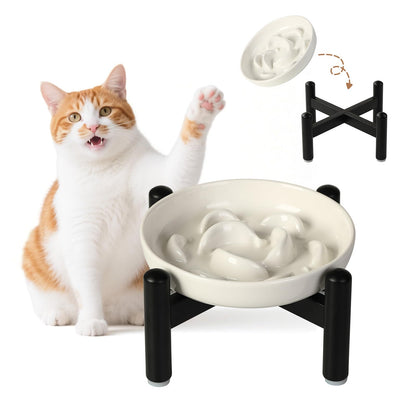 Ceramic Slow Feeder Cat Bowl, 6.3'' Wide Whisker Friendly Cat Puzzle Feeder