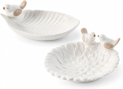 LUOZZY 2pcs Ceramic Bird Trinket Tray Jewelry Holder A1+A4