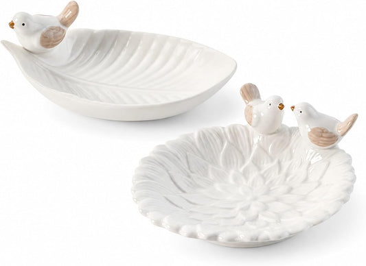 LUOZZY 2pcs Ceramic Bird Trinket Tray Jewelry Holder A1+A4