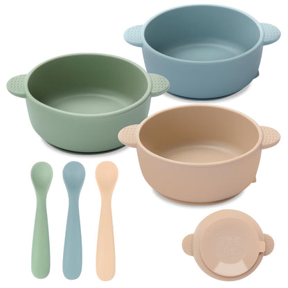 Eascrozn 3 Pack Baby Bowls with Suction and 3 Pack Baby Spoons, BPA Free