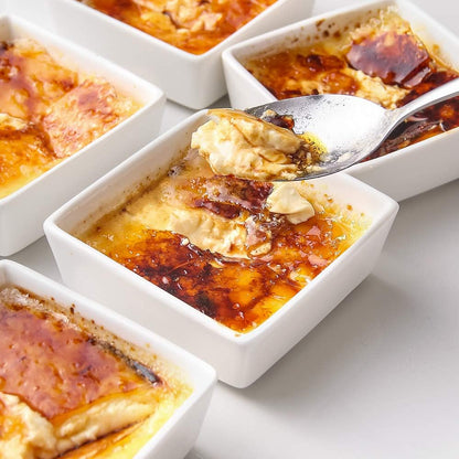 DOWAN Creme Brulee Ramekins 6 oz Oven Safe, Small Ceramic Square Ramekin, Custard Cups Souffle Baking Dish, Dipping Bowls Soy Sauce Dish Appetizer Plates, Set of 6, Soft White