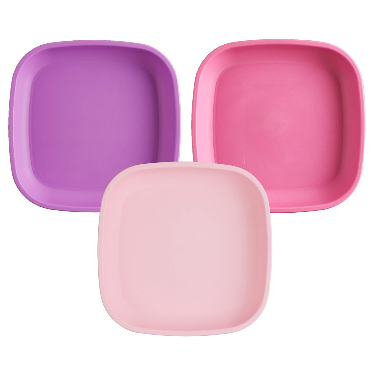 Re-Play Toddler Plates - 22 Oz. Deep-Walled Flat Kids Plates - Dishwasher & Microwave Safe - Made in USA - Set of 3-7.37" x 7.37" x 1.25" - True Blue
