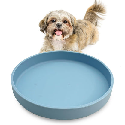 Silicone Cat Food Bowl Shallow Dishes 5.9in Wide Cats Bowls Set of 2 Kitty Plates Relief Whisker Fatigue Puppy Feeding Bowl for Dry Food and Wet Food Indoor (Round Green)