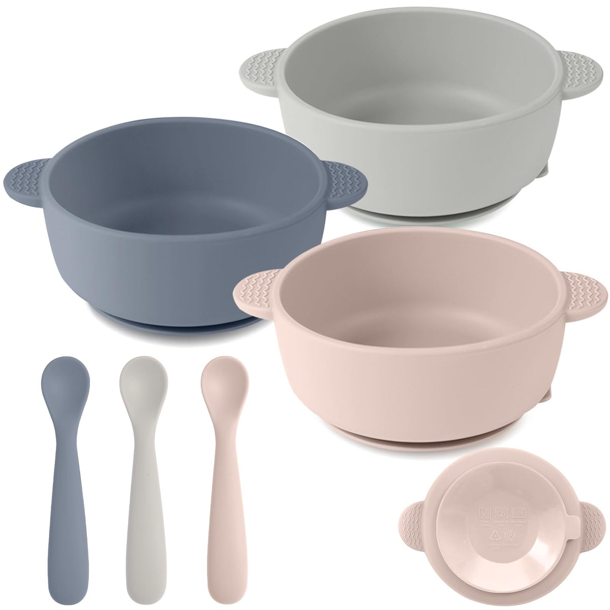 Eascrozn 3 Pack Baby Bowls with Suction and 3 Pack Baby Spoons, BPA Free