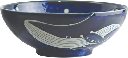 Urban Tokyo Minoware Porcelain Deep Dish Plate, Bowls, Navy Blue Ocean Whale Design, Kujira Youhenkon, Made in Japan, Tableware Restaurant or Home (8.25" D Deep Plate)