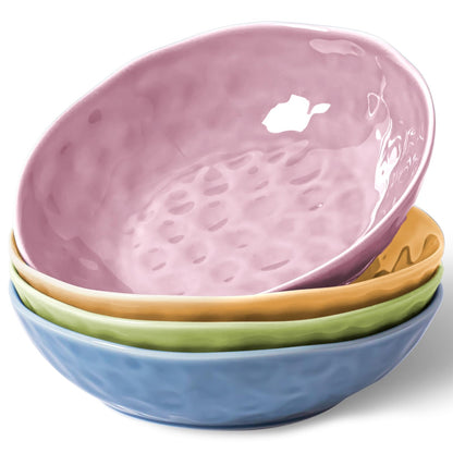 HOMBENE Sun-glitter Plate Bowls 42oz, Mint Glow Green Set of 4,Porcelain Wide and Shallow, Noodle Fruit, Dinner, Large Salad Bowls for Serving Soup Kitchen Dinnerware Sets
