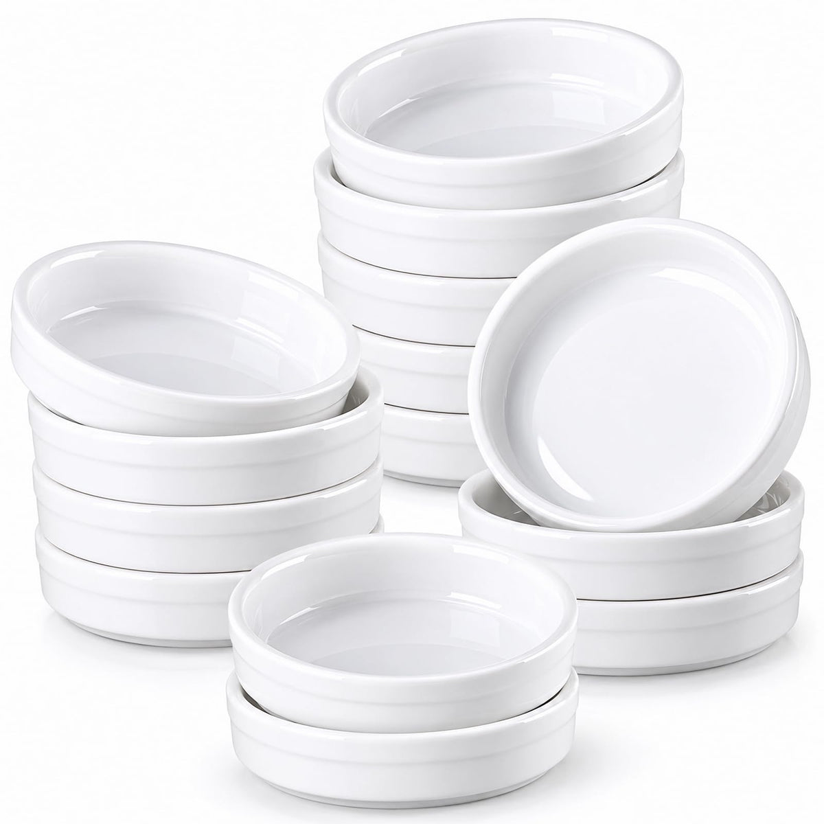 ONEMORE 4 oz Ramekins Oven Safe, Ceramic Ramekins for Creme Brulee, Custard, Pudding, Souffle, Blue Shallow Ramekin Dishes, Small Porcelain Ramekin Set of 6 for Baking & Serving