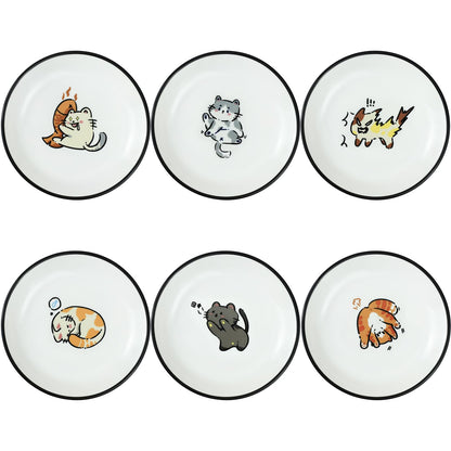 SOCOSY Super Cute Cartoon Animal Ceramic Sauce Dishes, Seasoning Dishes, Little Cat Dog Bird Feeding Bowls, Sushi Soy Dipping Bowls, Appetizer Plates, Dessert Plates, Set of 6-Cats-5 Inch