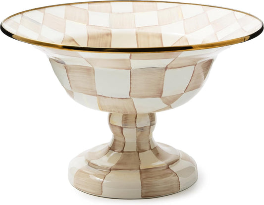 MACKENZIE-CHILDS Enamel Compote, Large, Brown-and-White Mocha Check