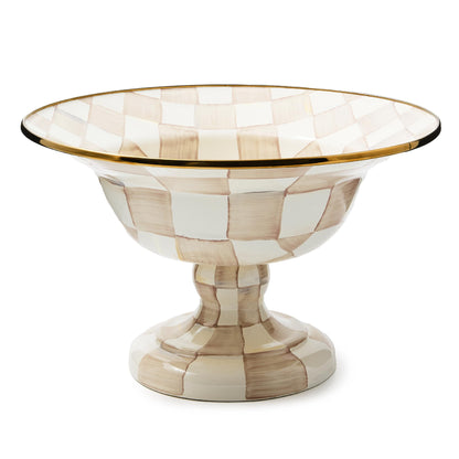 MACKENZIE-CHILDS Enamel Compote, Large, Brown-and-White Mocha Check