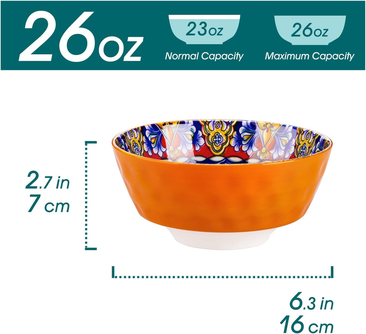vancasso 26 Oz Ceramic Cereal Bowls Set of 6, Bohemian Soup Salad Bowls