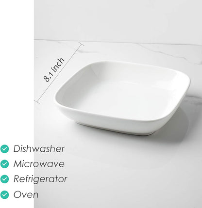 Selamica Porcelain 8-inch Square Dinner Plates, Pasta Salad Bowls, Set of 6, White