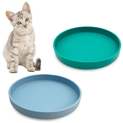 Silicone Cat Food Bowl Shallow Dishes 5.9in Wide Cats Bowls Set of 2 Kitty Plates Relief Whisker Fatigue Puppy Feeding Bowl for Dry Food and Wet Food Indoor (Round Green)