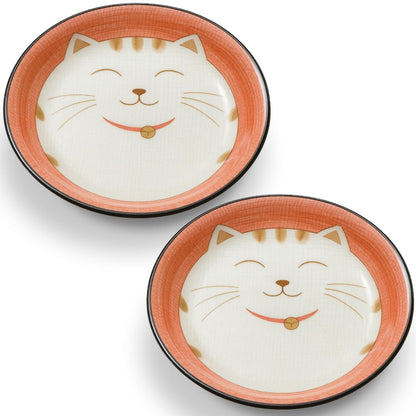 JapanBargain 2566, Set of 2 Japanese Porcelain Dipping Sauce Dishes for Appetizer Dessert Cake Snack with Maneki Neko Smiling Lucky Cat Pattern for Cat Lovers, Made in Japan, 4.75-inch, Blue