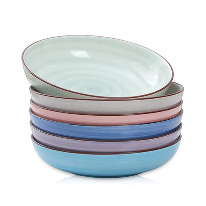 Selamica Ceramic Pasta Bowls Set 34 OZ, Large Salad Bowl 8.6 Inch Deep Plates for Pasta Soup, Microwave & Dishwasher Safe, Set of 6, Gradient Blue