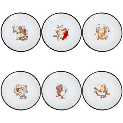 Funny Fidgety Chef Cat Pattern Ceramic Sauce Dishes, Seasoning Dishes, Sushi Soy Dipping Bowls, Appetizer Plates, Dessert Plates, Bird Feeding Bowls, Set of 6 - 5 Inch