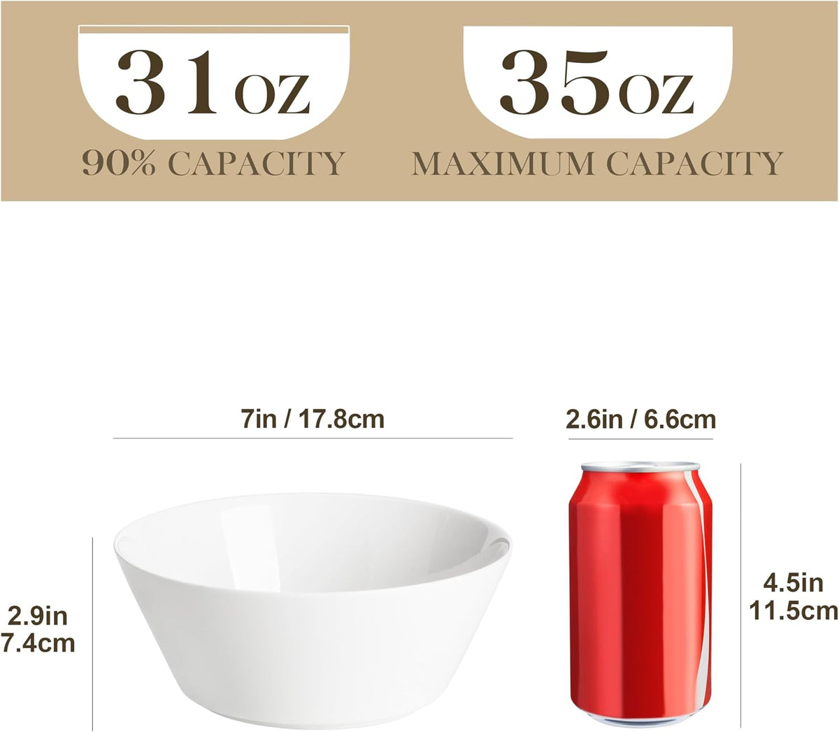 MALACASA 35 OZ Soup Bowls Set of 4, White Bowls Deep Cereal Ramen Bowl
