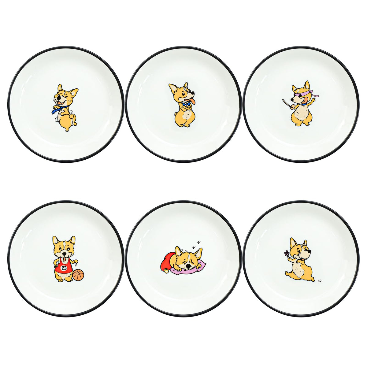 Funny Fidgety Chef Cat Pattern Ceramic Sauce Dishes, Seasoning Dishes, Sushi Soy Dipping Bowls, Appetizer Plates, Dessert Plates, Bird Feeding Bowls, Set of 6 - 5 Inch