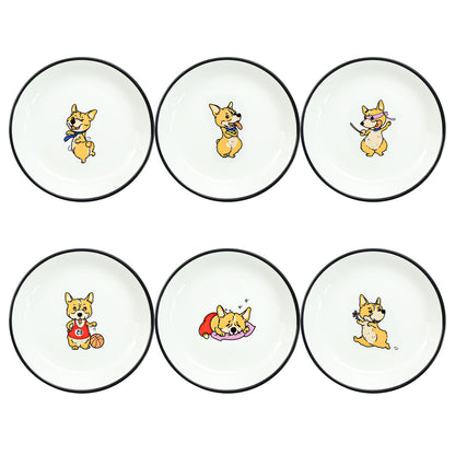 Funny Fidgety Chef Cat Pattern Ceramic Sauce Dishes, Seasoning Dishes, Sushi Soy Dipping Bowls, Appetizer Plates, Dessert Plates, Bird Feeding Bowls, Set of 6 - 5 Inch