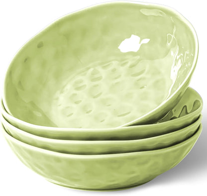 HOMBENE Sun-glitter Plate Bowls 42oz, Mint Glow Green Set of 4,Porcelain Wide and Shallow, Noodle Fruit, Dinner, Large Salad Bowls for Serving Soup Kitchen Dinnerware Sets