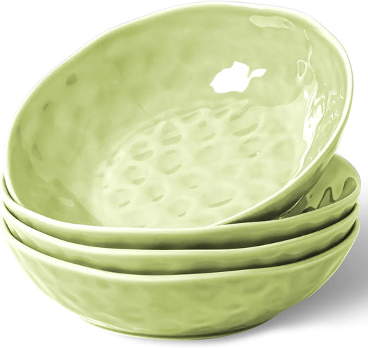 HOMBENE Sun-glitter Plate Bowls 42oz, Mint Glow Green Set of 4,Porcelain Wide and Shallow, Noodle Fruit, Dinner, Large Salad Bowls for Serving Soup Kitchen Dinnerware Sets