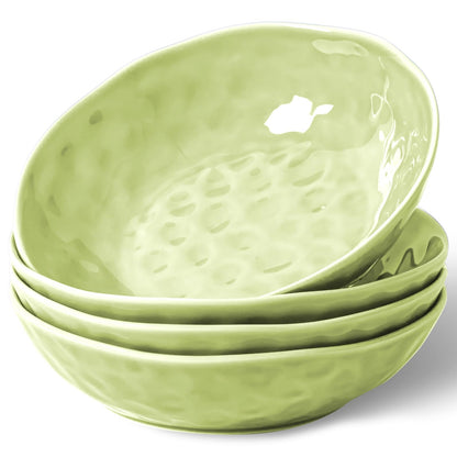 HOMBENE Sun-glitter Plate Bowls 42oz, Mint Glow Green Set of 4,Porcelain Wide and Shallow, Noodle Fruit, Dinner, Large Salad Bowls for Serving Soup Kitchen Dinnerware Sets