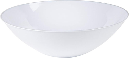 [16 OZ 40 Count] White Plastic Organic Party Soup bowls With Silver Rim Premium heavyweight Elegant Disposable Tableware Dishes