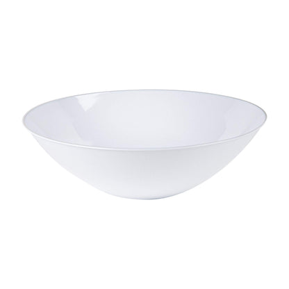 [16 OZ 40 Count] White Plastic Organic Party Soup bowls With Silver Rim Premium heavyweight Elegant Disposable Tableware Dishes
